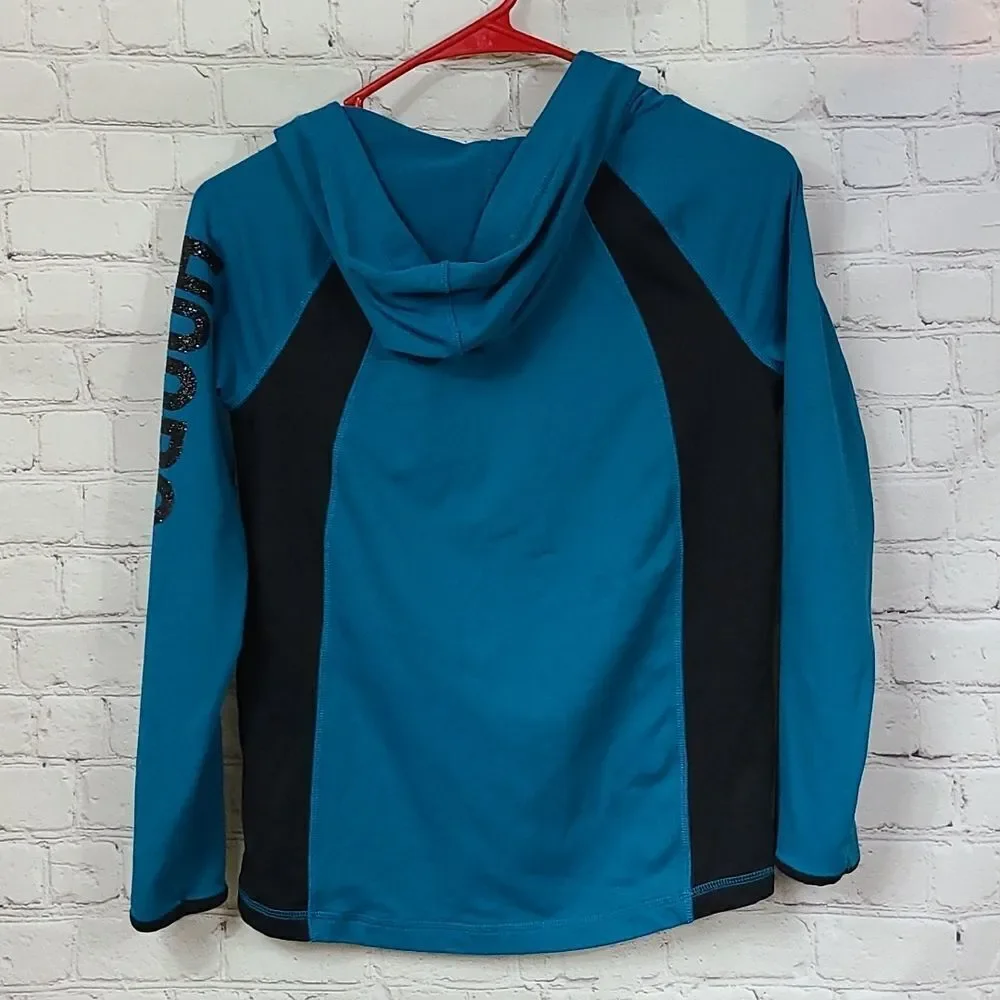 Justice Active 8/10 Girls Hoops Basketball Zip Up Jacket Soft Sporty Blue Hoodie